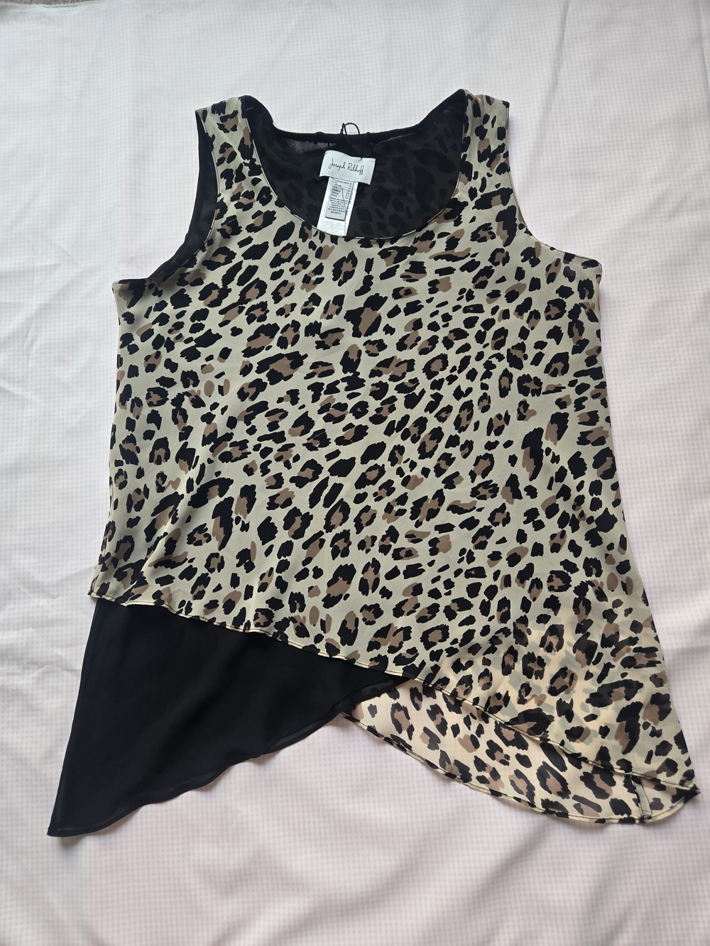 Joseph Ribkoff Leopard Asymmetrical Layered Sleeveless Blouse Top NWT Size 10